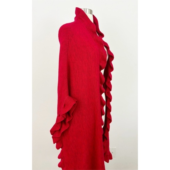 Charter Club Red Ruffled Short Sleeves Open Front Sweater Cape Cardigan One Size - Picture 3 of 12